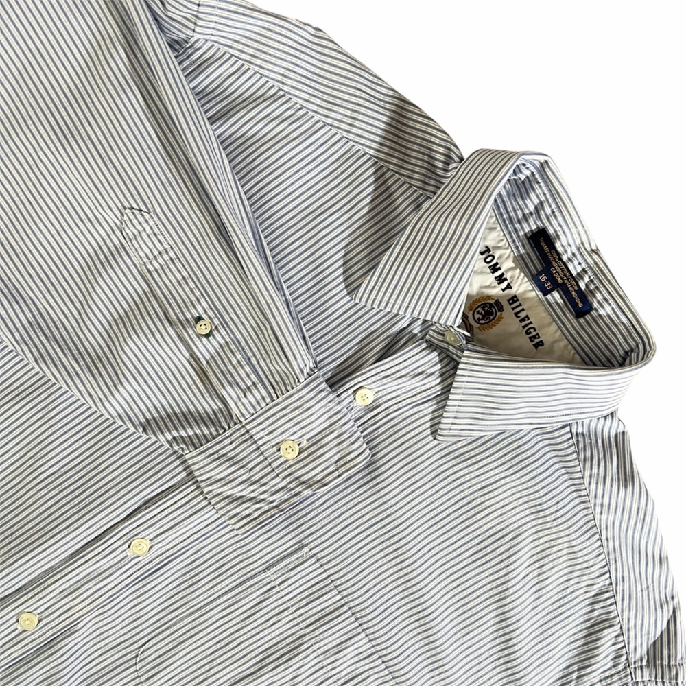 Vintage Tommy Hilfiger Blue Striped Size XL 16 - 33 Button Up Shirt‎ 1990 Y2K